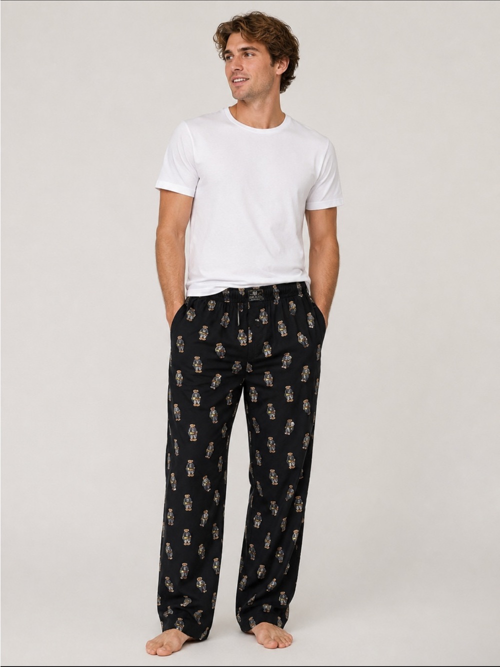 Polo Ralph Lauren Bear Print Pajama Lounge Pants Black Cotton 8327